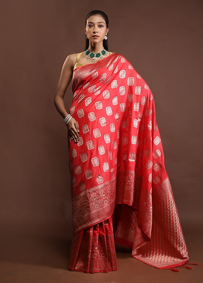 Red Dupion Silk Saree With Blouse Piece