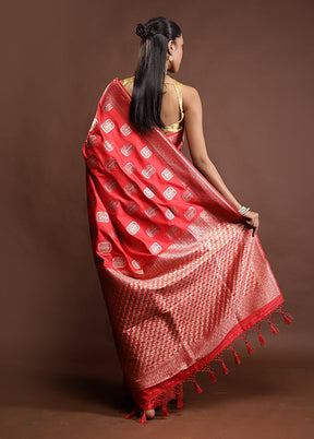 Red Dupion Silk Saree With Blouse Piece