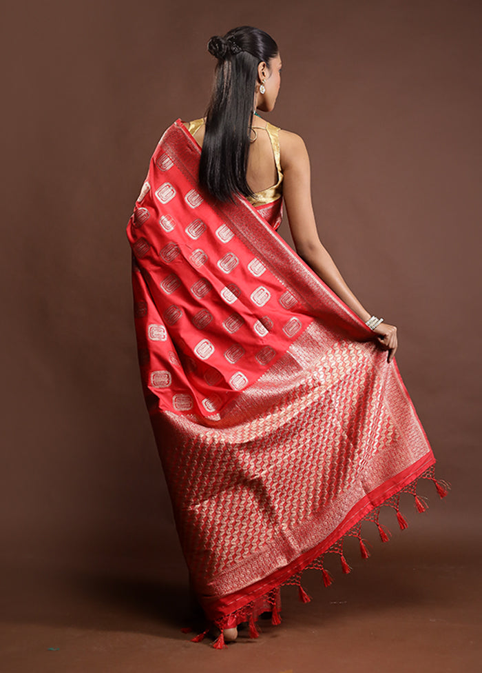 Red Dupion Silk Saree With Blouse Piece