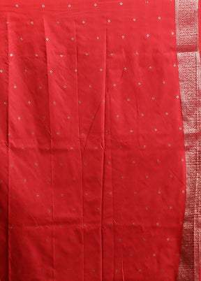Red Dupion Silk Saree With Blouse Piece