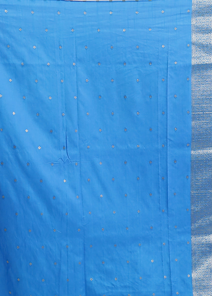 Blue Dupion Silk Saree With Blouse Piece
