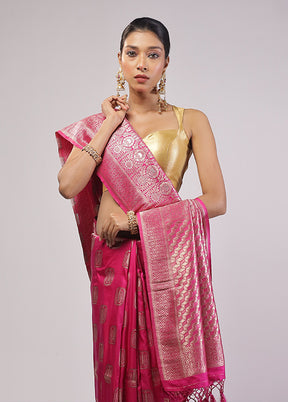 Pink Dupion Silk Saree With Blouse Piece