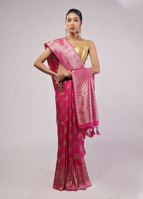 Pink Dupion Silk Saree With Blouse Piece
