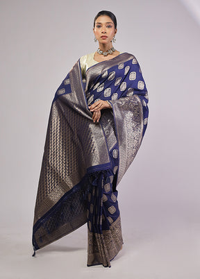Blue Dupion Silk Saree With Blouse Piece