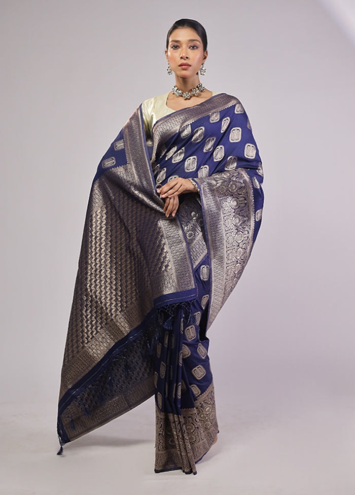 Blue Dupion Silk Saree With Blouse Piece