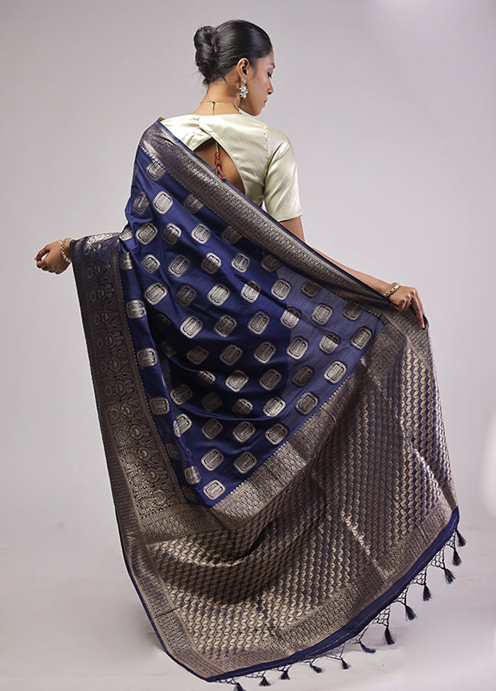Blue Dupion Silk Saree With Blouse Piece