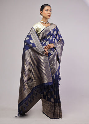 Blue Dupion Silk Saree With Blouse Piece