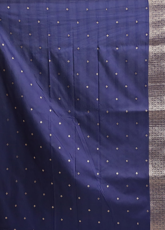 Blue Dupion Silk Saree With Blouse Piece