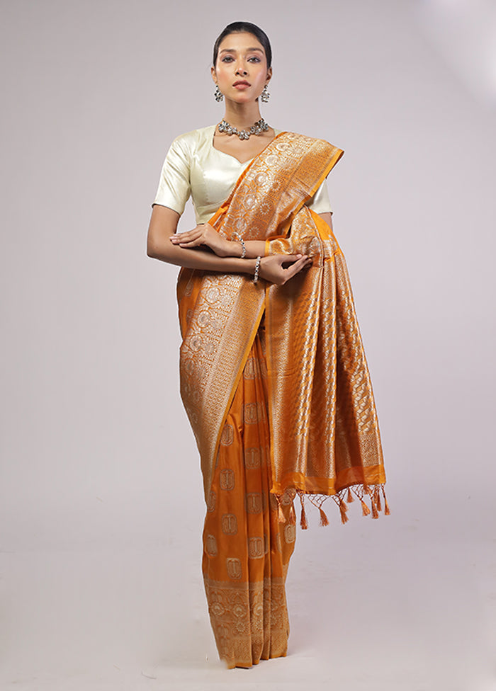 Yellow Dupion Silk Saree With Blouse Piece