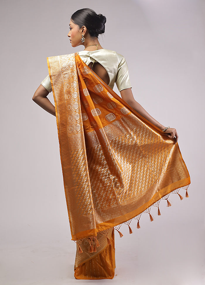 Yellow Dupion Silk Saree With Blouse Piece