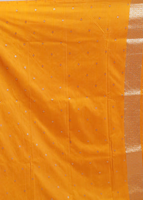 Yellow Dupion Silk Saree With Blouse Piece