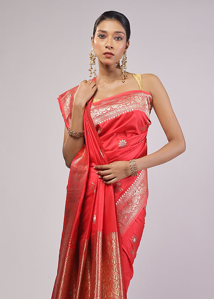 Red Dupion Silk Saree With Blouse Piece
