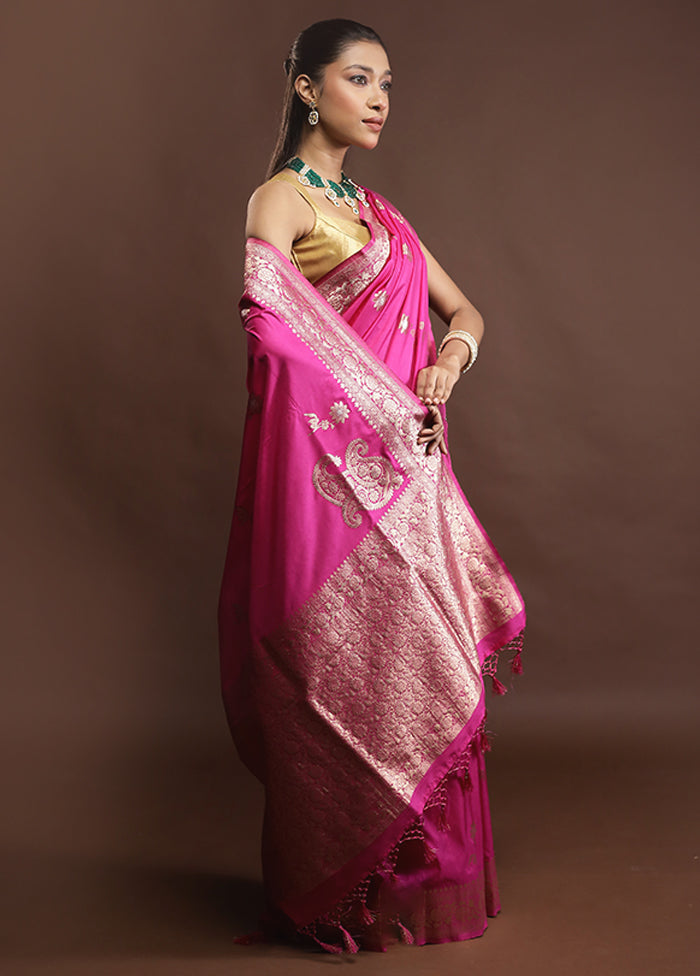 Pink Dupion Silk Saree With Blouse Piece