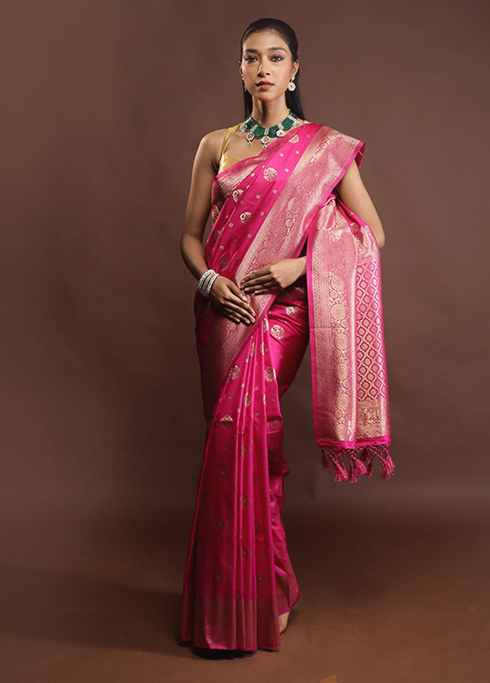 Pink Dupion Silk Saree With Blouse Piece