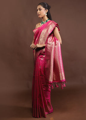 Pink Dupion Silk Saree With Blouse Piece