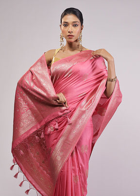 Pink Dupion Silk Saree With Blouse Piece