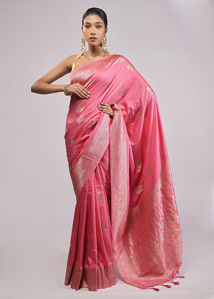 Pink Dupion Silk Saree With Blouse Piece