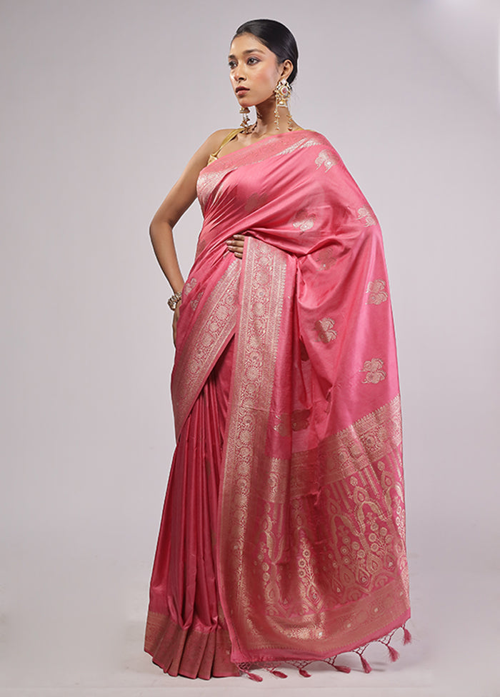 Pink Dupion Silk Saree With Blouse Piece