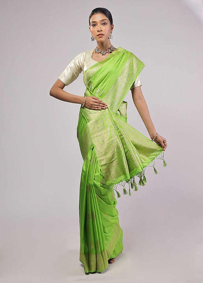 Green Dupion Silk Saree With Blouse Piece