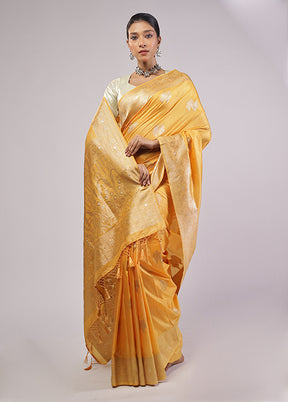 Yellow Dupion Silk Saree With Blouse Piece
