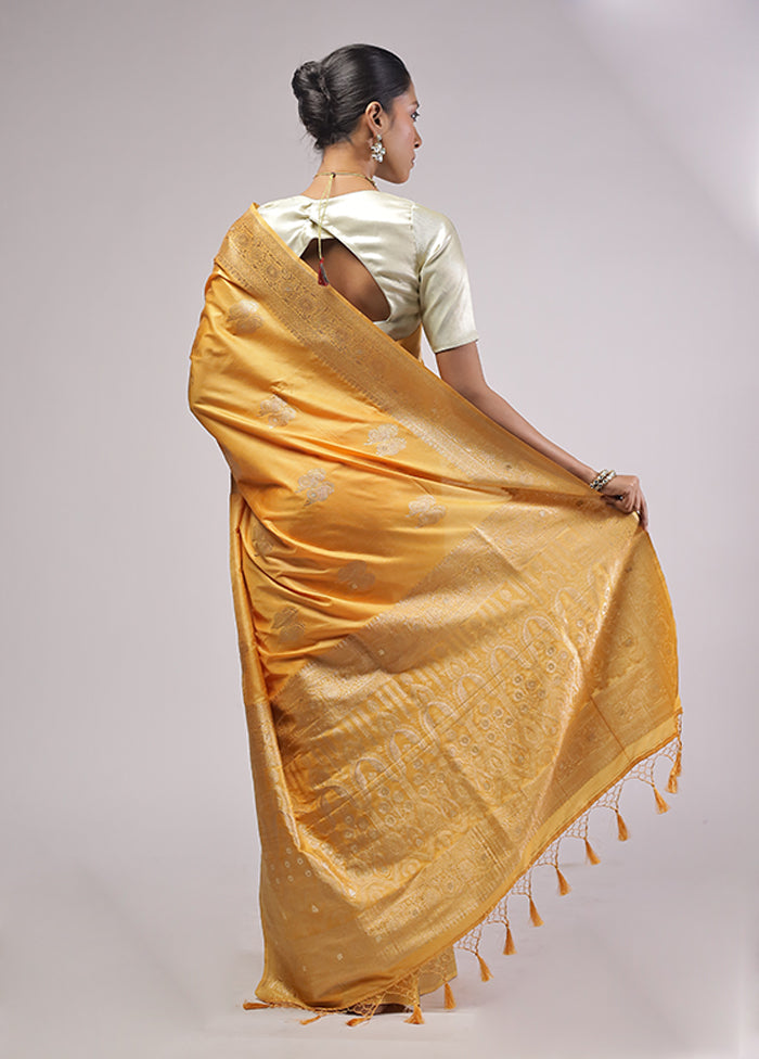 Yellow Dupion Silk Saree With Blouse Piece