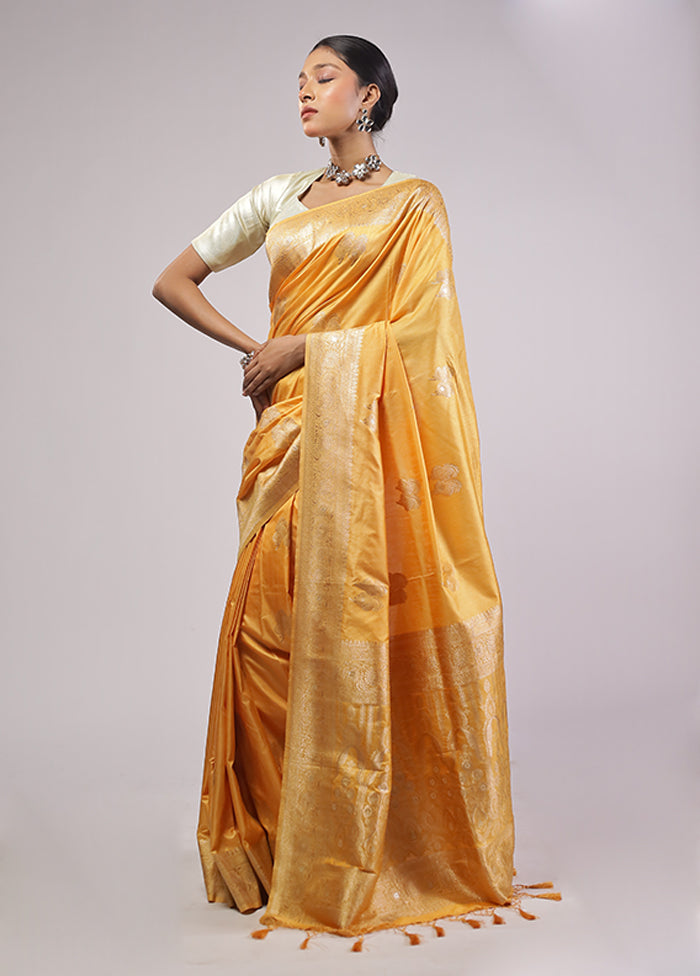 Yellow Dupion Silk Saree With Blouse Piece