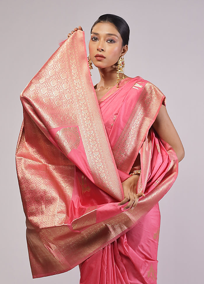 Pink Dupion Silk Saree With Blouse Piece