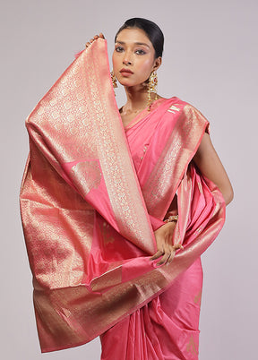 Pink Dupion Silk Saree With Blouse Piece