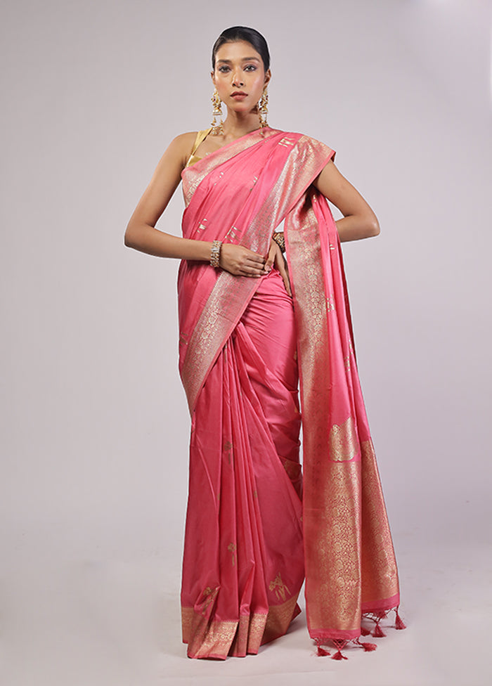 Pink Dupion Silk Saree With Blouse Piece