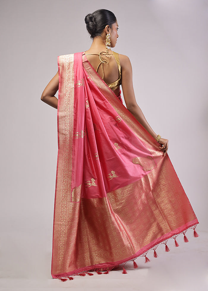 Pink Dupion Silk Saree With Blouse Piece
