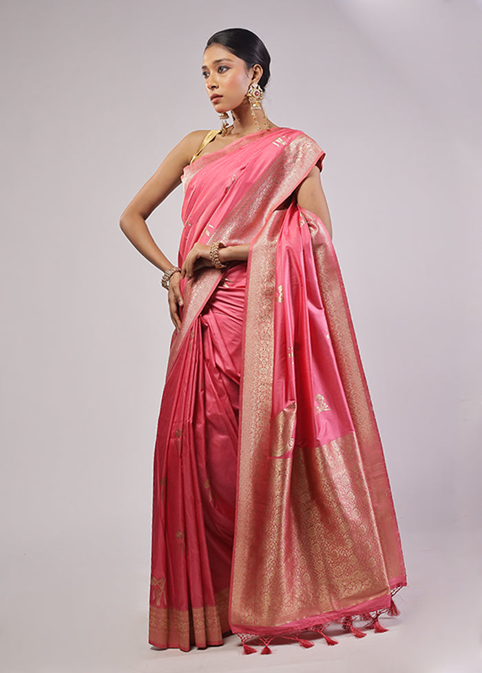 Pink Dupion Silk Saree With Blouse Piece