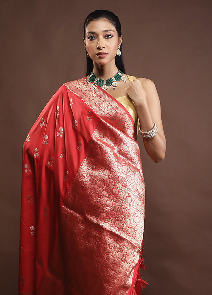 Red Dupion Silk Saree With Blouse Piece