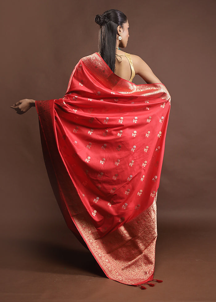 Red Dupion Silk Saree With Blouse Piece