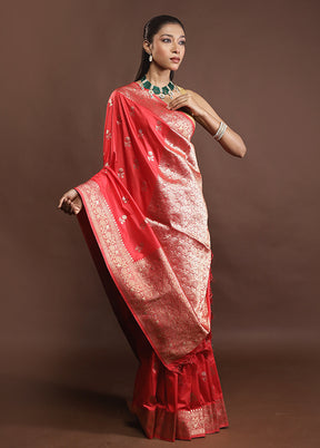 Red Dupion Silk Saree With Blouse Piece