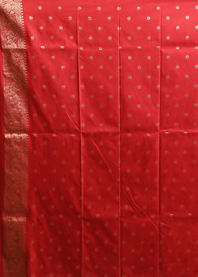 Red Dupion Silk Saree With Blouse Piece