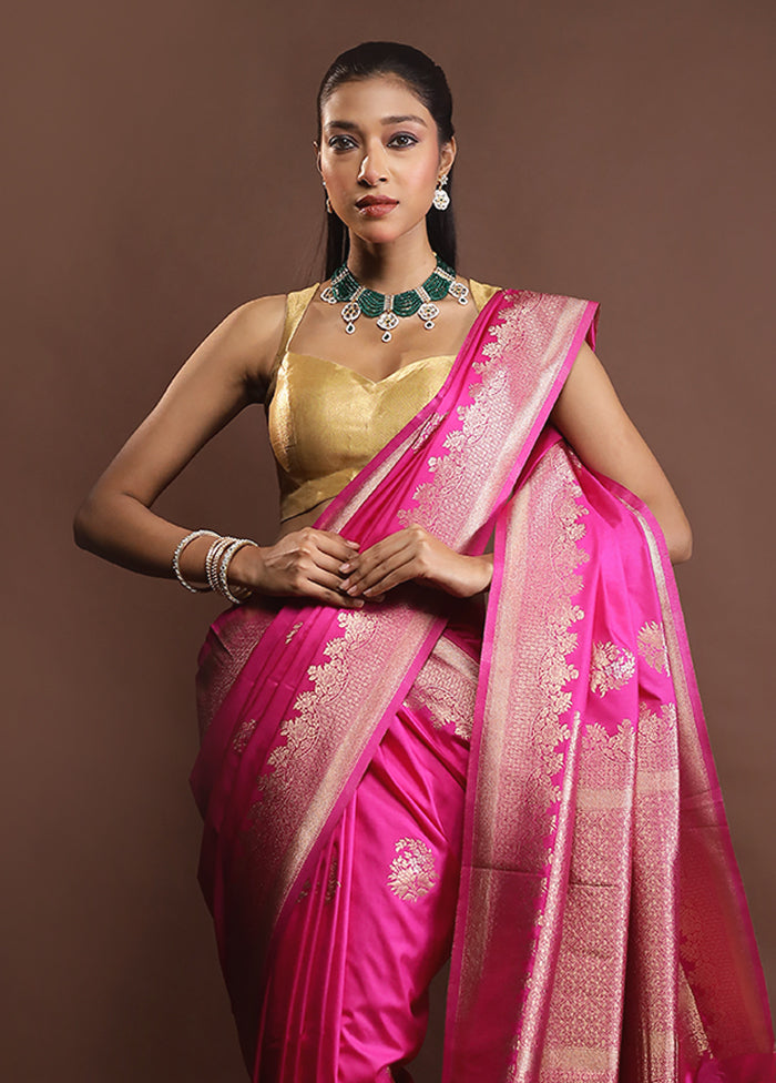 Pink Dupion Silk Saree With Blouse Piece