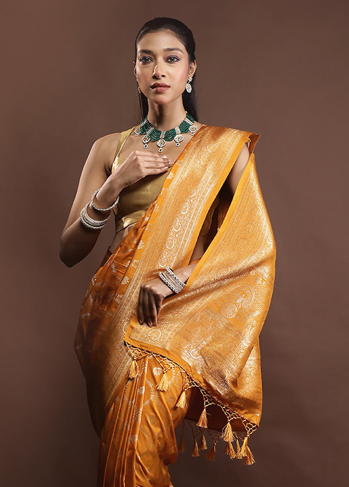 Yellow Dupion Silk Saree With Blouse Piece