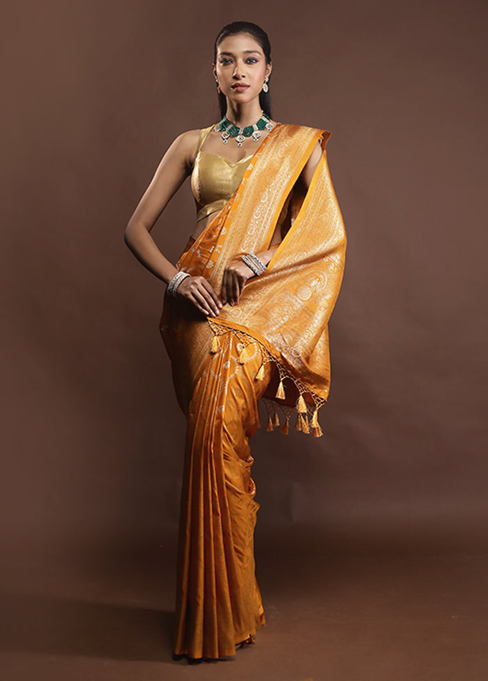 Yellow Dupion Silk Saree With Blouse Piece