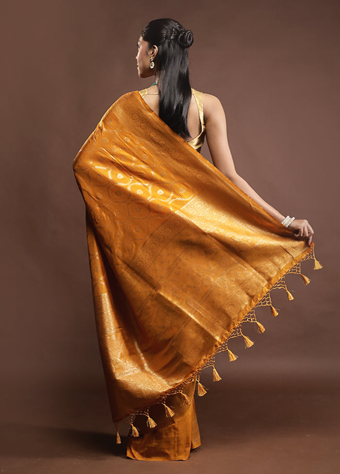 Yellow Dupion Silk Saree With Blouse Piece