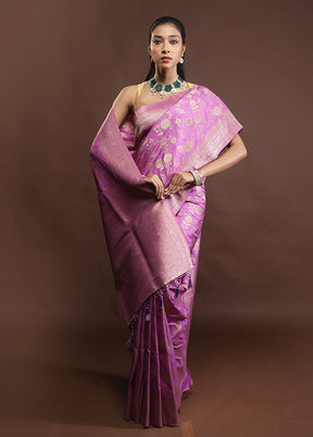 Purple Dupion Silk Saree With Blouse Piece