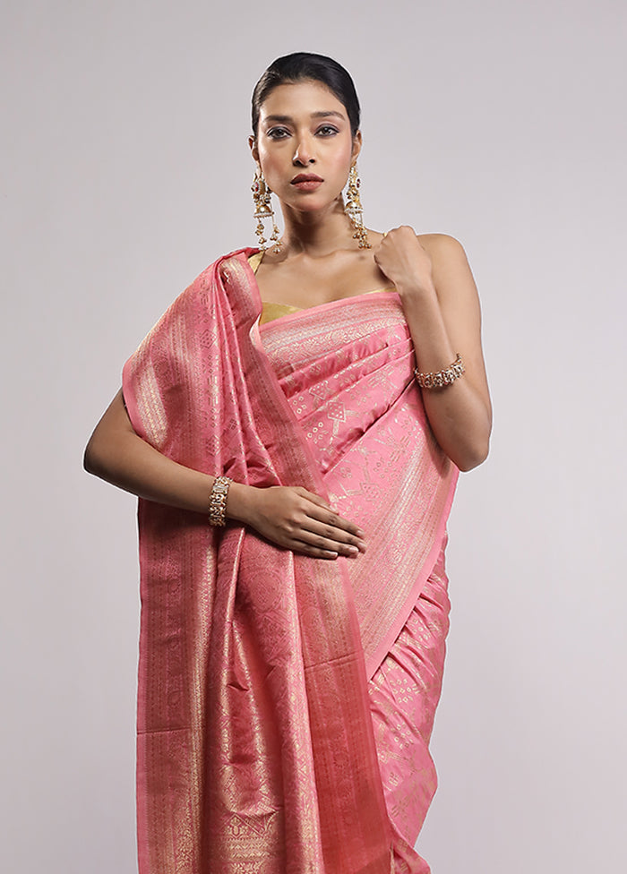 Pink Dupion Silk Saree With Blouse Piece