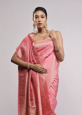 Pink Dupion Silk Saree With Blouse Piece