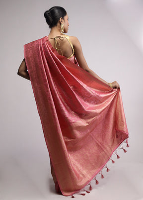 Pink Dupion Silk Saree With Blouse Piece