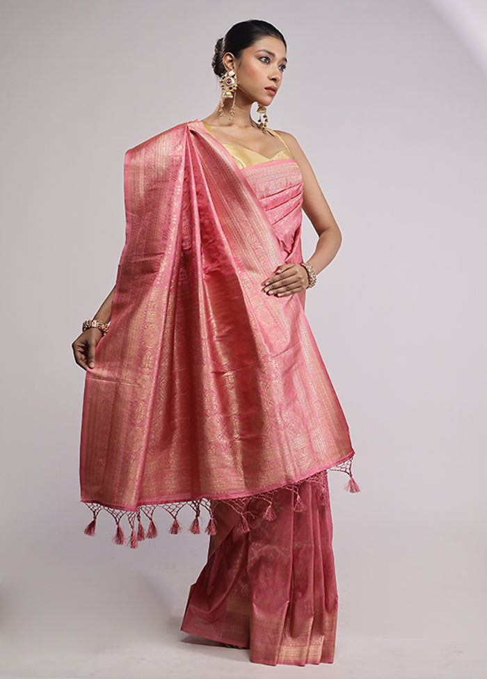 Pink Dupion Silk Saree With Blouse Piece