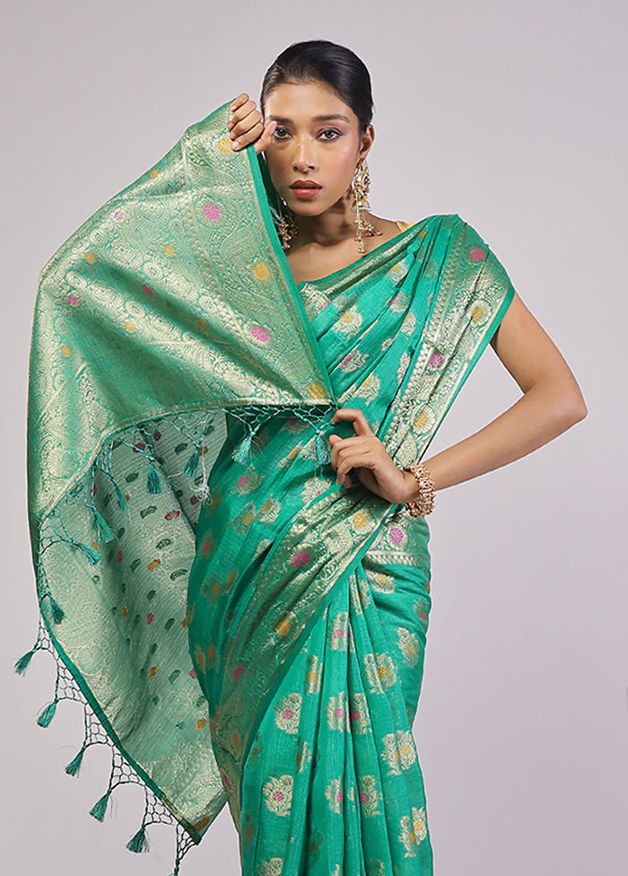 Green Dupion Silk Saree With Blouse Piece