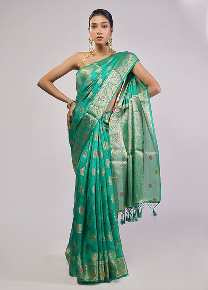 Green Dupion Silk Saree With Blouse Piece