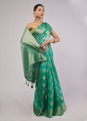 Green Dupion Silk Saree With Blouse Piece