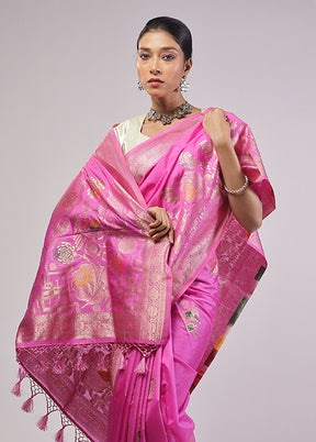 Pink Dupion Silk Saree With Blouse Piece