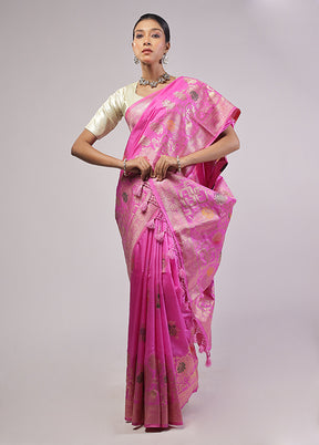 Pink Dupion Silk Saree With Blouse Piece