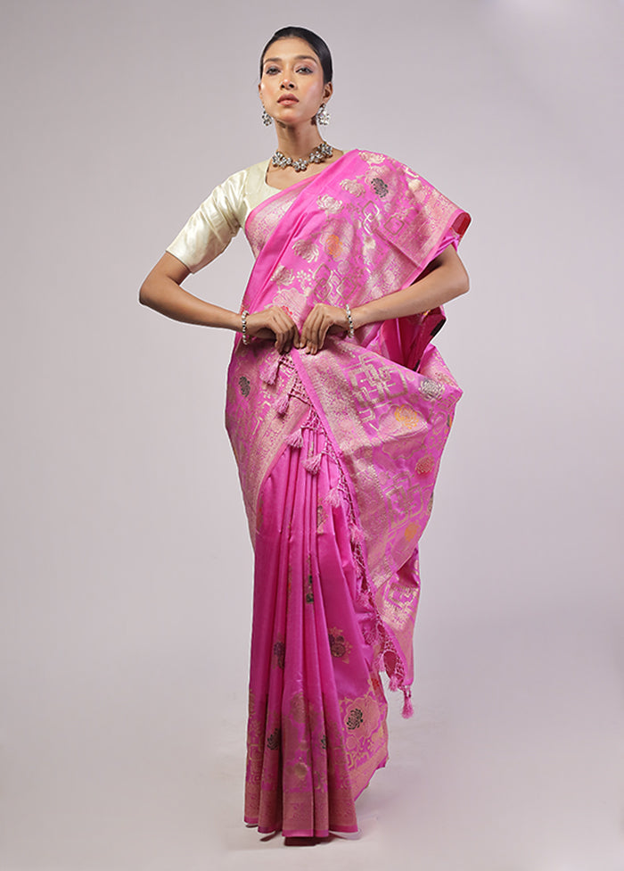 Pink Dupion Silk Saree With Blouse Piece
